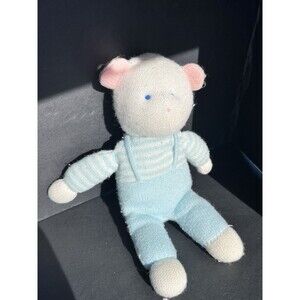 EDEN Vintage Knit Blue Bear Mouse Plush Toy Animal RARE HTF Pilly Tag Faded